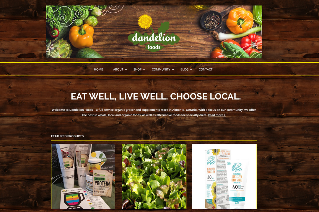 Almonte Web Design – Dandelion Foods Health Food Store Site