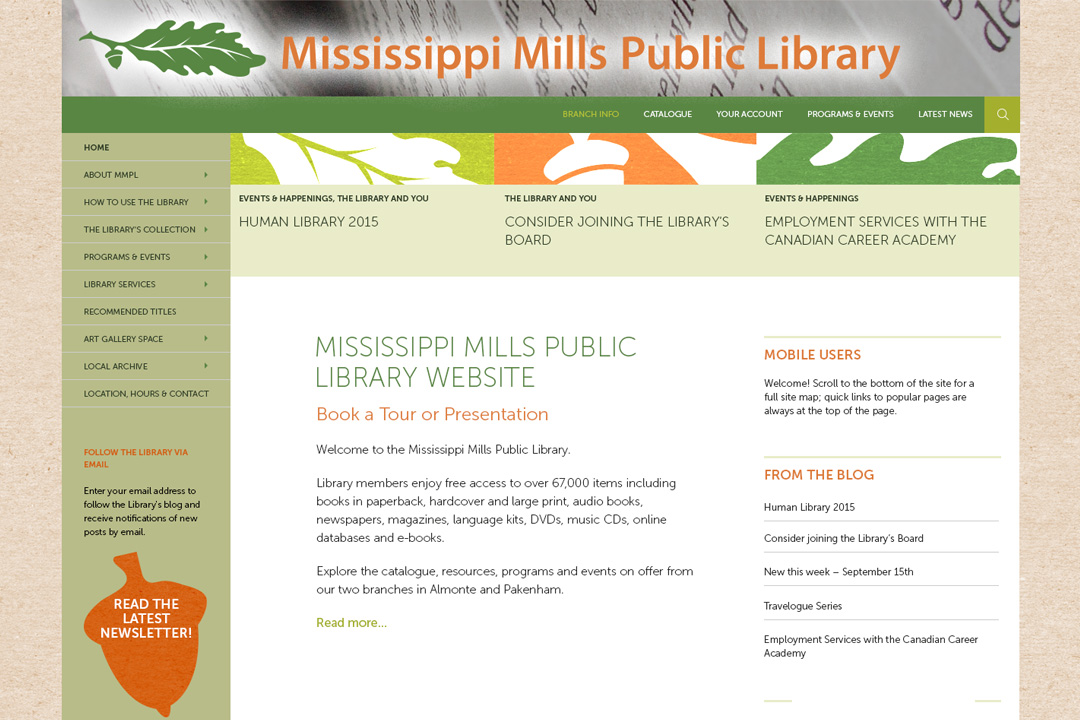 Almonte Web Design Mississippi Mills Library Site