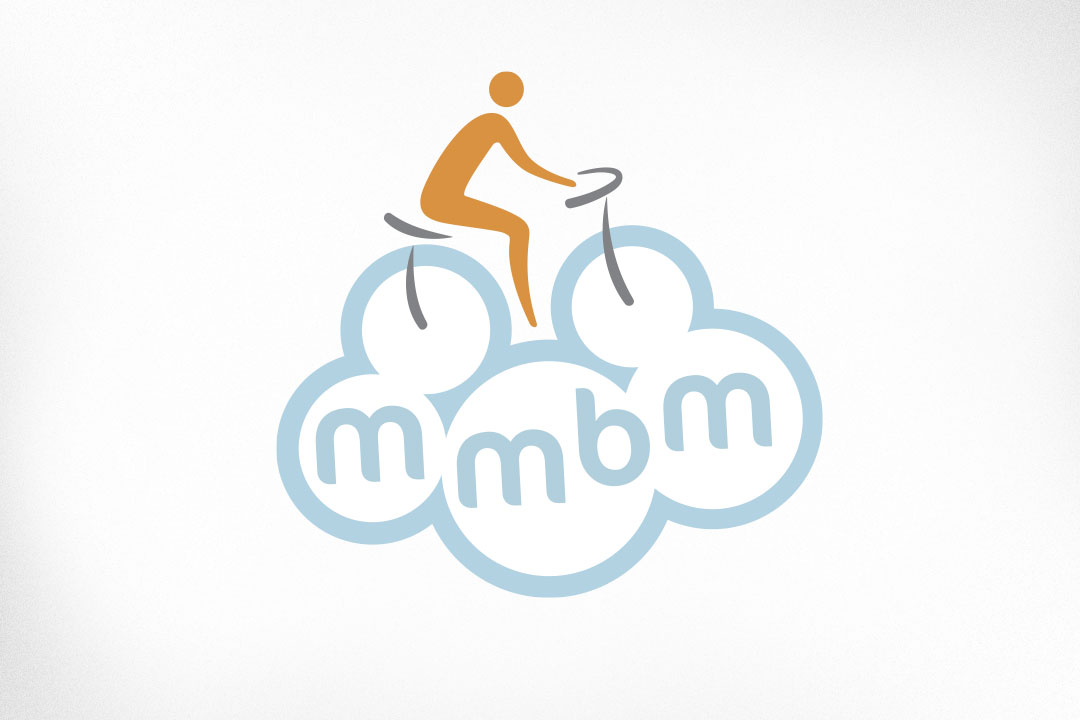 Mississippi Mills Logo Design – Bicycle Month, Person Riding Bicycle Floating in Clouds