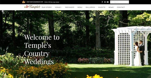 Screenshot of Temple's Country Weddings home page.
