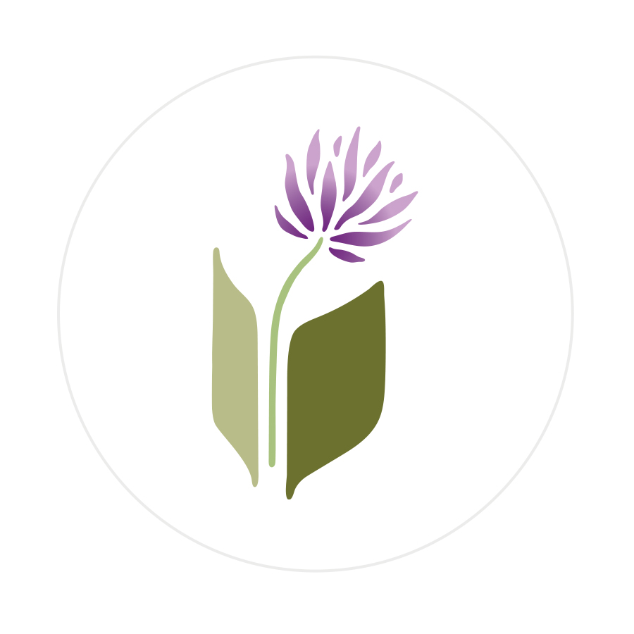 Logo design featuring clover flower growing out of a book which resembles leaves