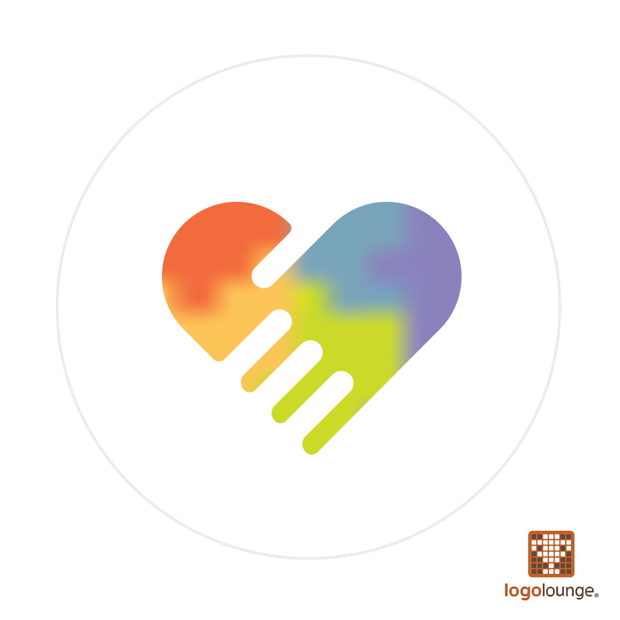 Winning logo design featuring rainbow-coloured heart being held by invisible hand