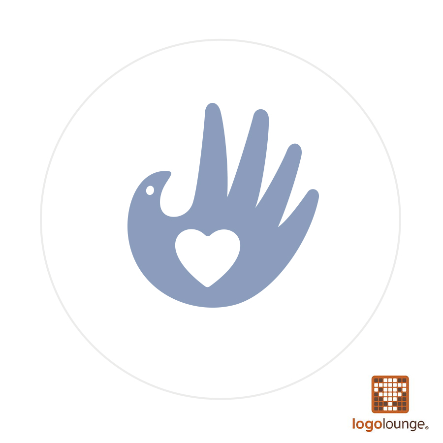 Winning logo design featuring dove doubling as a hand with a heart in the middle