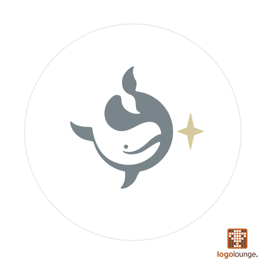 Logo design featuring a stylized whale which doubles as a compass