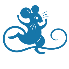 Logo design depicting blue dancing mouse