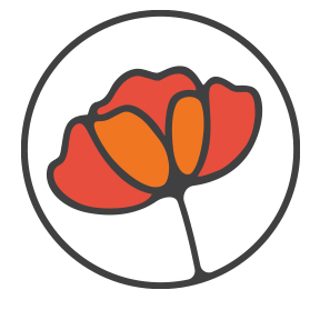 Logo design depicting poppy flower in circle