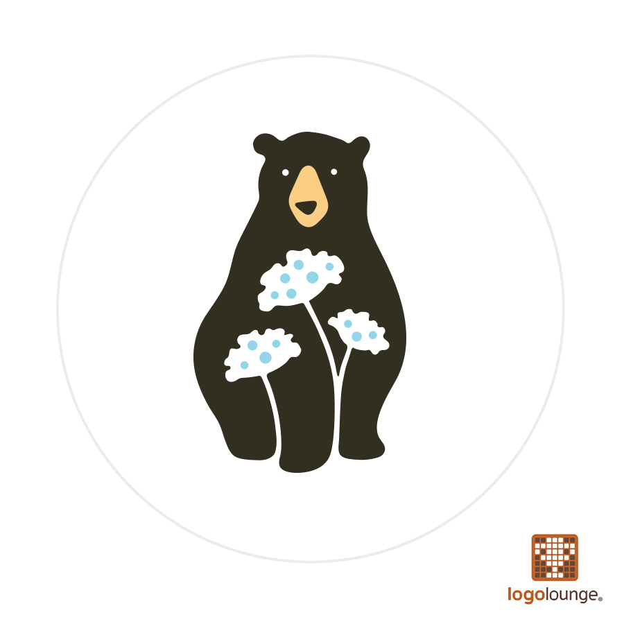 Logo design featuring black bear and Queen Anne's Lace flowers