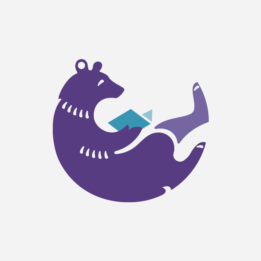 Logo design depicting bear reading book