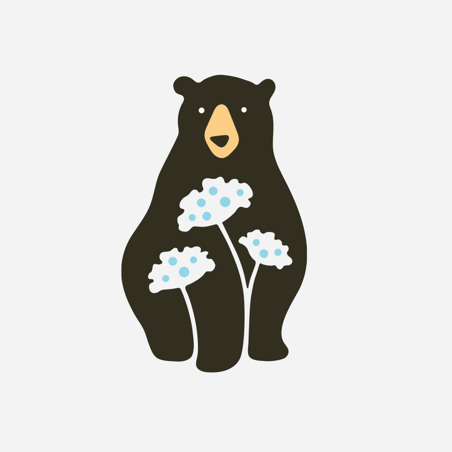 Logo design depicting black bear and flowers