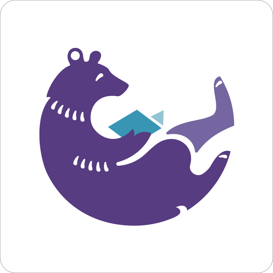 Logo depicting bear reading book