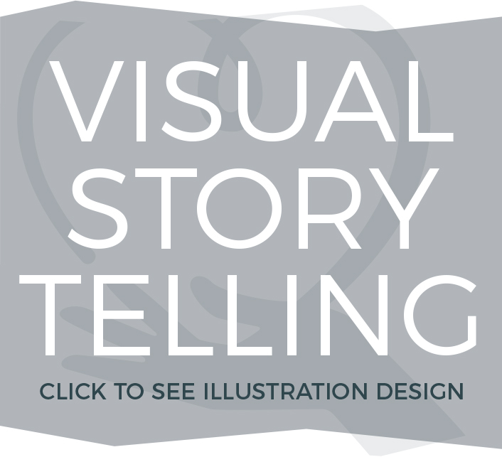 Large grey graphic button with text: visual story telling (click to see illustration design)