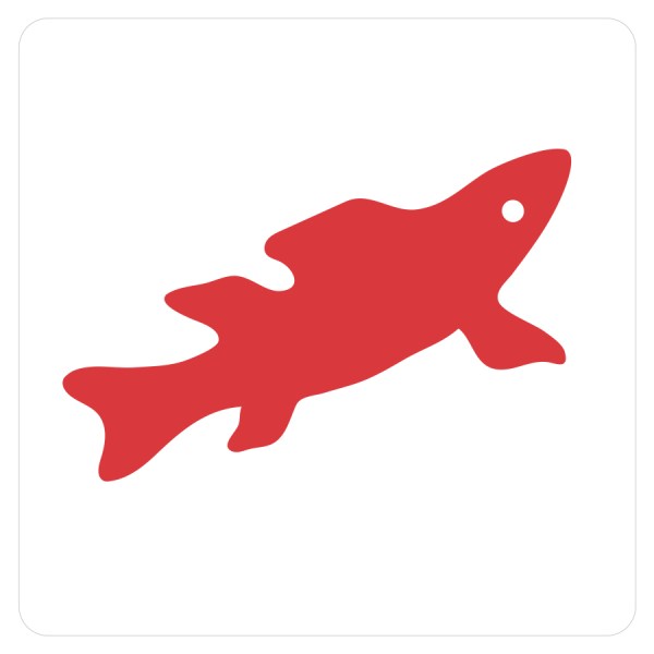 Red Fish restaurant logo showing a playful red fish silhouette inspired by Dr. Seuss-style illustration.