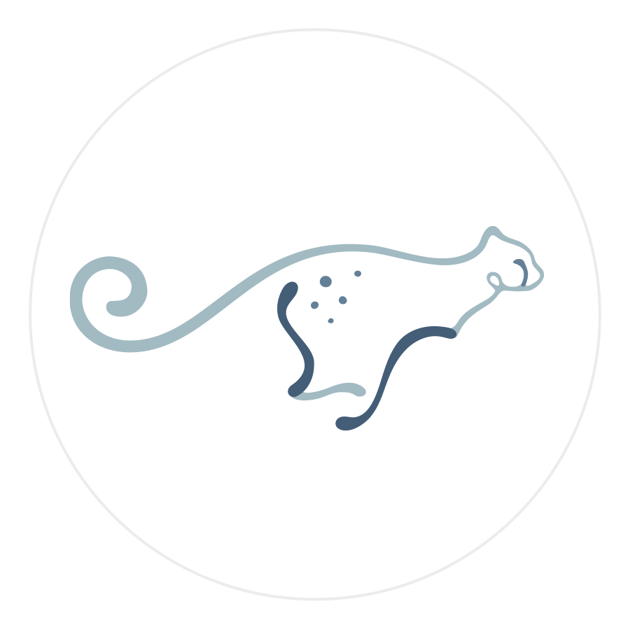 Logo design featuring stylized cheetah in full gallop