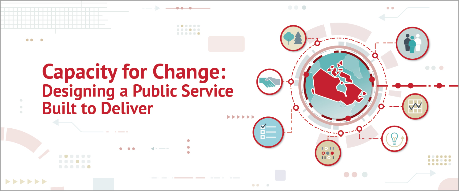 IRPP Capacity for Change banner illustration with a Canada map, connected circular icons, red pathways, and abstract policy and community infrastructure imagery.